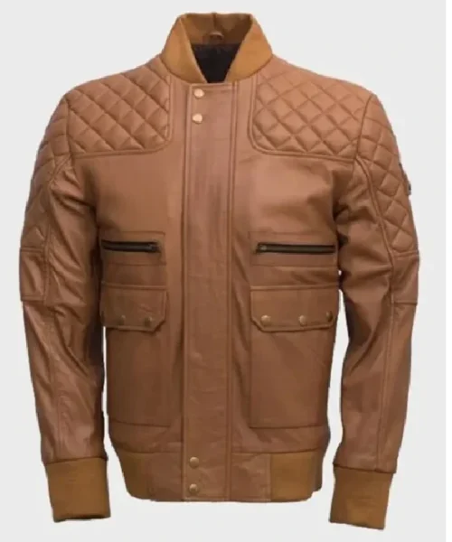 Men’s Quilted Tan Brown Sheepskin Leather Jacket