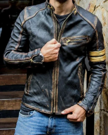 Men's Vintage Biker Cafe Racer Black Motorcycle Distressed Leather Jacket