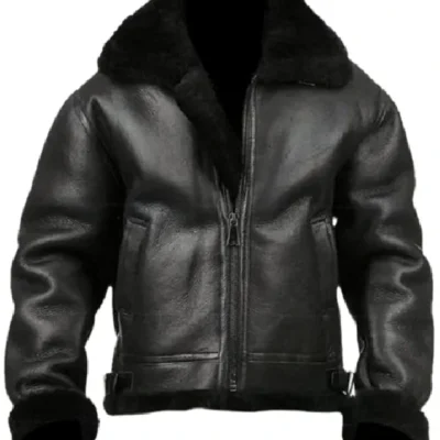 Michael Large Fur Collar Black Leather Jacket