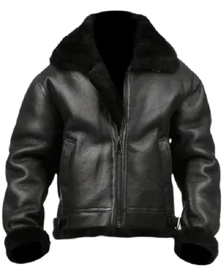 Michael Large Fur Collar Black Leather Jacket