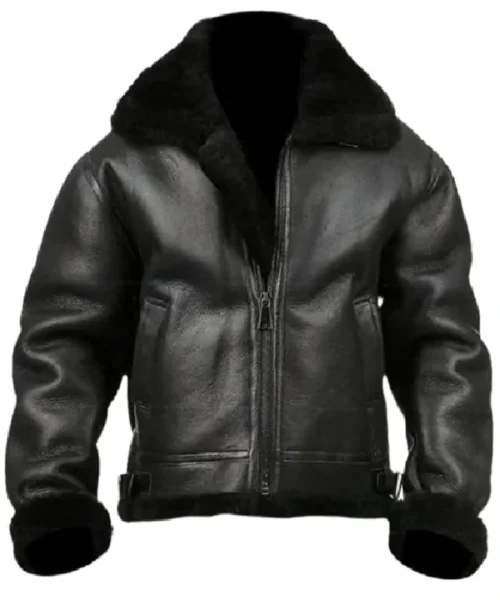 Michael Large Fur Collar Black Leather Jacket