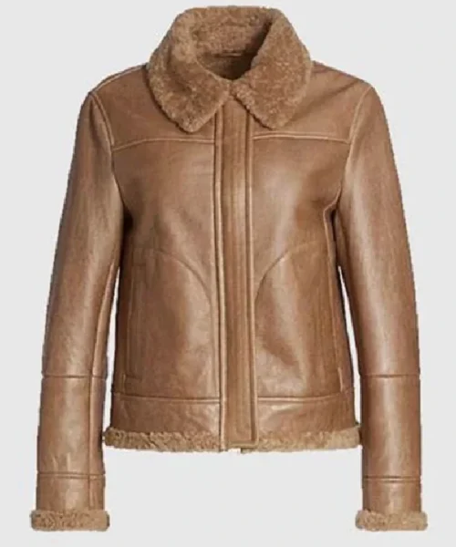 Monica Shearling Fur Lined Brown Jacket