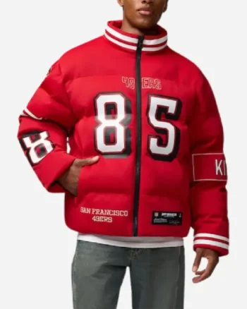 NFL Player George Kittle Scarlet 49ers Puffer Jacket