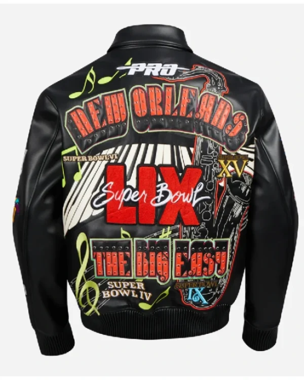 NFL Super Bowl LIX 2025 New Orleans Birth Place Of Jazz Black Leather Jacket