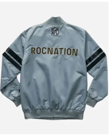 NFL Super Bowl LIX 2025 Roc Nation Grey Satin Bomber Jacket For Sale