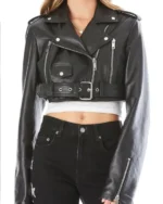 Order Black Cropped Leather Biker Jacket Womens Sale