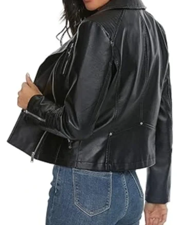 Order Vegan Moto Biker Motocycle Black Faux Leather Biker Jacket Womens Sale