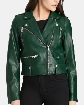 Pure Lambskin Womens Green Leather Biker Jacket