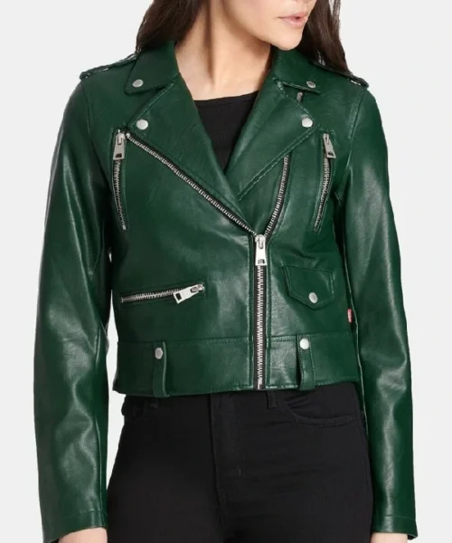 Pure Lambskin Womens Green Leather Biker Jacket