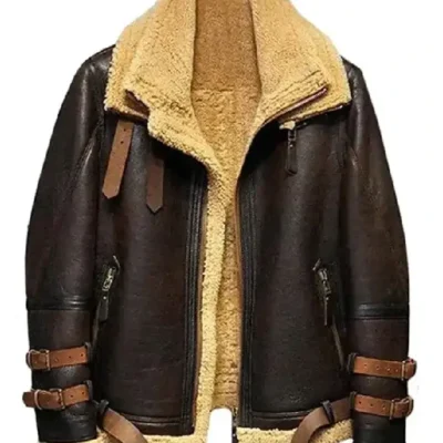 Ronald Double Belted Cuffs Collar Brown Shearling Jacket