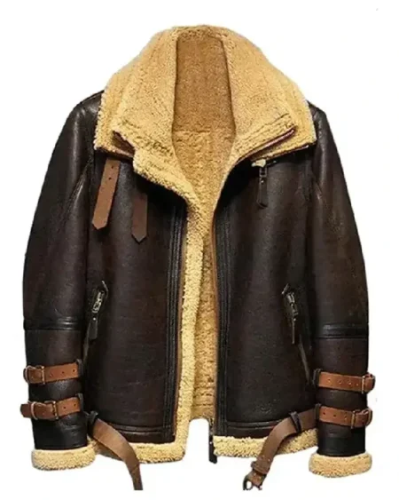Ronald Double Belted Cuffs Collar Brown Shearling Jacket