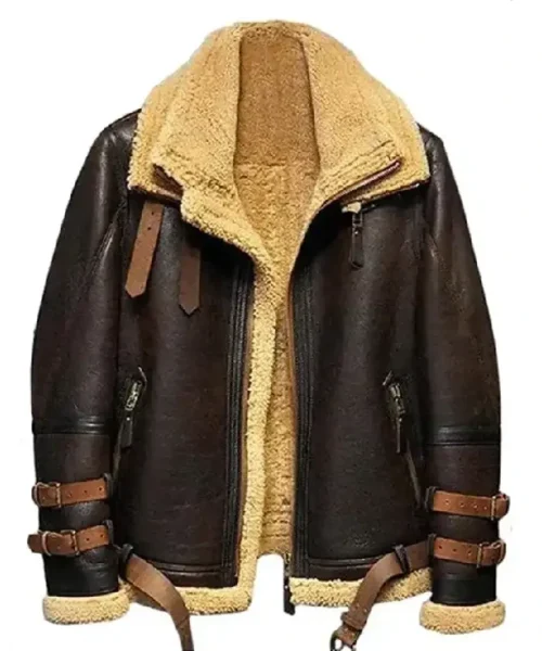 Ronald Double Belted Cuffs Collar Brown Shearling Jacket