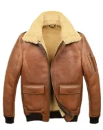 Samuel Tan Brown Shearling SF Bomber Leather Jacket