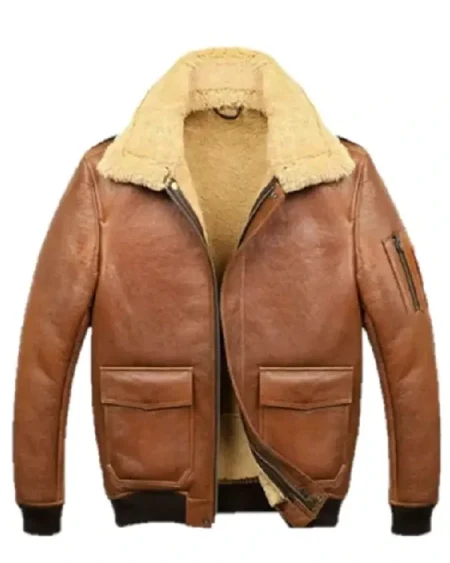 Samuel Tan Brown Shearling SF Bomber Leather Jacket