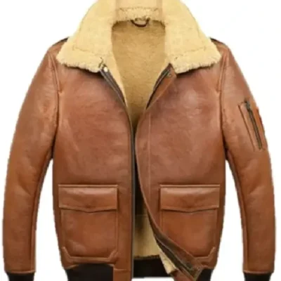 Samuel Tan Brown Shearling SF Bomber Leather Jacket