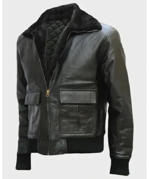 Shaun Black Bomber Sheepskin Real Leather Jacket
