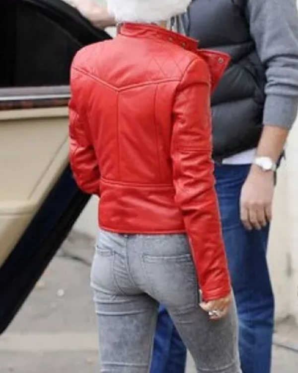 Slim Pure Lambskin Red Leather Biker Jacket Womens