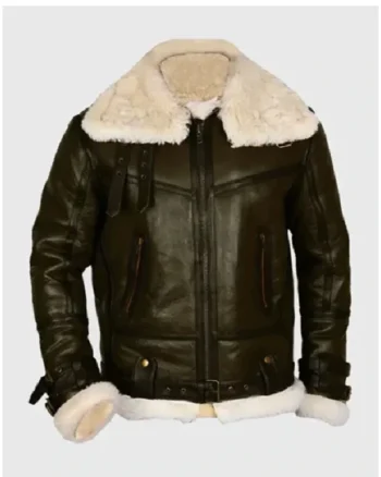 Terry Army B-3 Shearling Green Leather Aviator Jacket