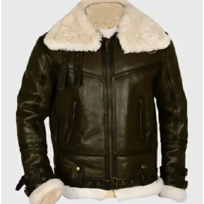 Terry Army B-3 Shearling Green Leather Aviator Jacket