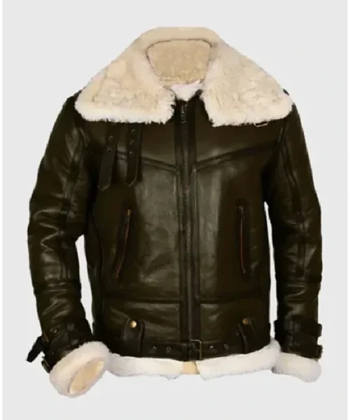 Terry Army B-3 Shearling Green Leather Aviator Jacket