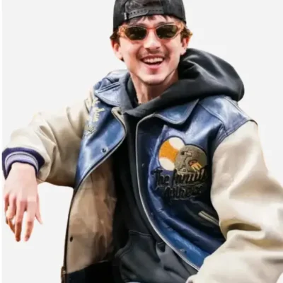 Timothée Chalamet Knicks NBA Playoffs Game Leather Jacket