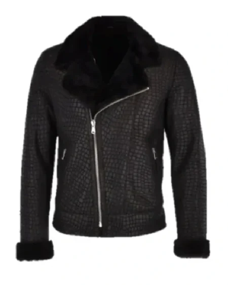 Torres Black Snake Pattern Fur Collar Biker Jacket (1)