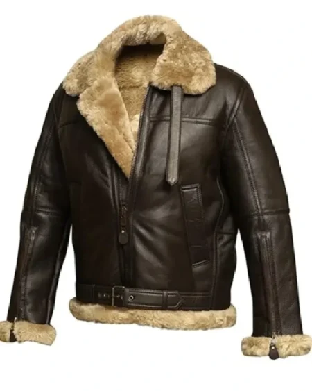 Victor RAF Brown Bomber Shearling Fur Jacket