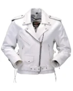 White Leather Biker Jacket Womens