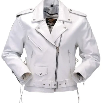 White Leather Biker Jacket Womens
