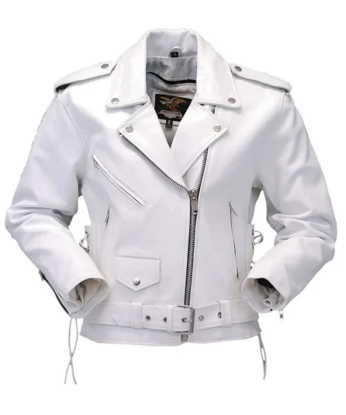 White Leather Biker Jacket Womens