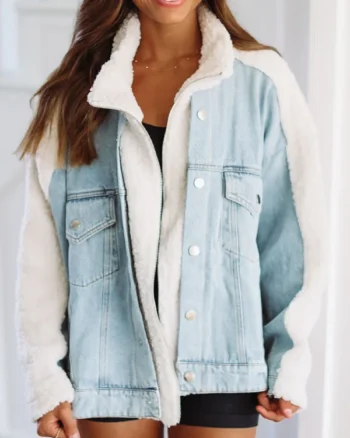 Womens Dark Blue Denim Jean Jacket Sherpa