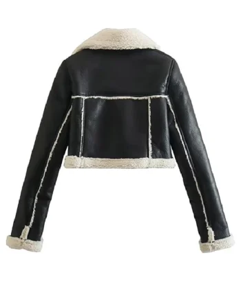 Womens Leather Biker Jacket With Fur Collar