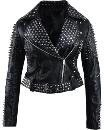 Womens Leather Studded Biker Jacket