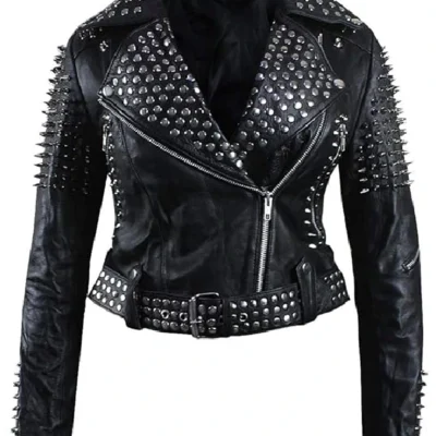 Womens Leather Studded Biker Jacket