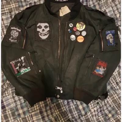 Black Leather Bomber Battle Jacket