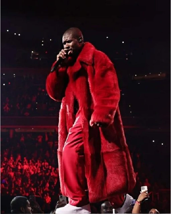 Buy 2024 Past Present Future Tour Usher Red Faux Fur Coat For Sale