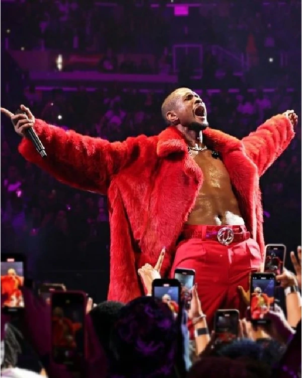 Buy 2024 Past Present Future Tour Usher Red Faux Fur Coat