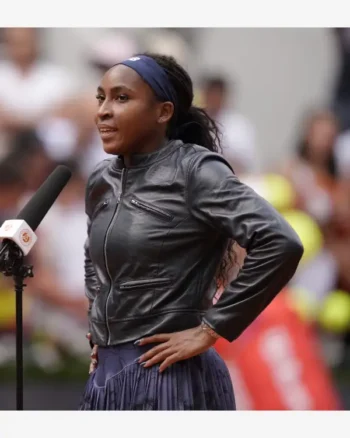 Buy American Tennis Player Coco Gauff Black Leather Jacket
