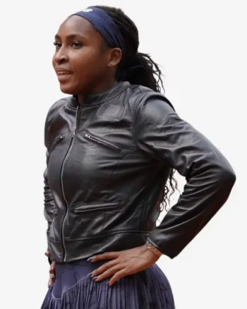 Buy American Tennis Player Coco Gauff Black Leather Jacket Sale