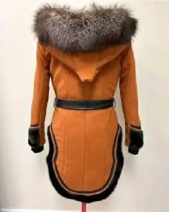 North of North 2025 Anna Lambe Fur Collar Orange Coat - Image 2