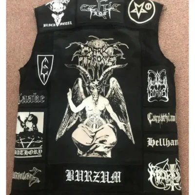Buy Black Metal Battle Jacket Cut-Off Denim Vest Sale