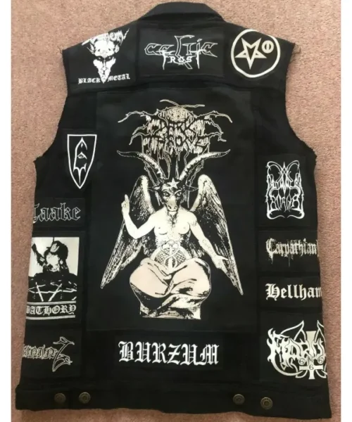Buy Black Metal Battle Jacket Cut-Off Denim Vest Sale