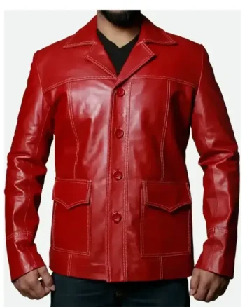 Buy Brad Pitt Fight Club Movie Tyler Durden Red Leather Blazer Jacket On Sale