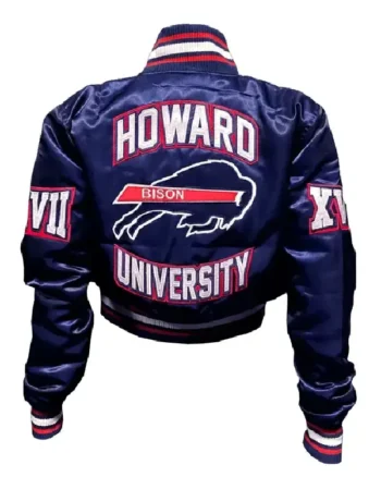 Buy Howard University Bison Blue Satin Varsity Bomber Jacket Sale
