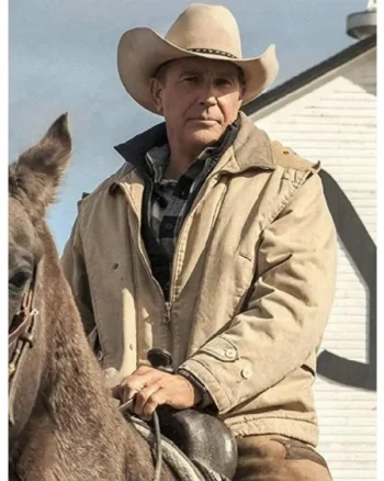 Men John Dutton Yellowstone Western Beige Cotton Jacket - Image 2