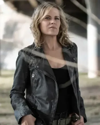 Buy Kim Dickens Fear The Walking Dead Madison Clark Black Biker Leather Jacket Sale