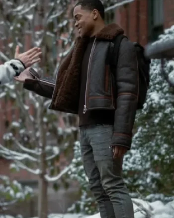 Buy Michael Rainey Jr Power Book II Ghost Season 02 Tariq St Patrick Brown B3 Bomber Shearling Fur Leather Jacket Sale siide post