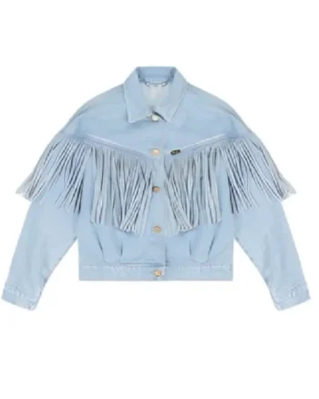 Buy Michelle Randolph Landman 2024 Ainsley Norris Blue Denim Fringe Jacket Sale