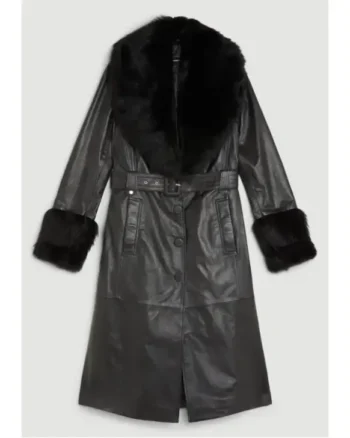Leather Coat with Fur Collar and Cuffs - Image 2