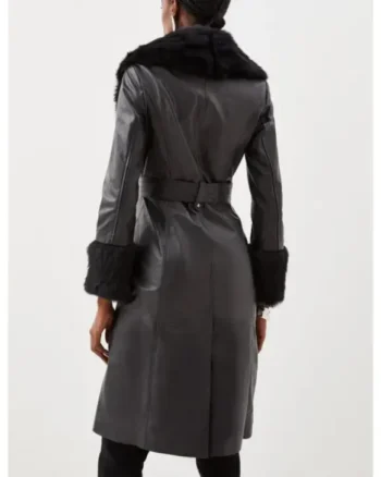 Leather Coat with Fur Collar and Cuffs - Image 3